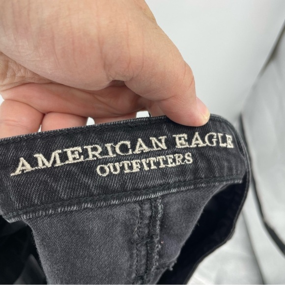 American Eagle Hi Rise Festival Mini Jean Skirt Black Fringe Distressed Size 8 - Picture 2 of 7